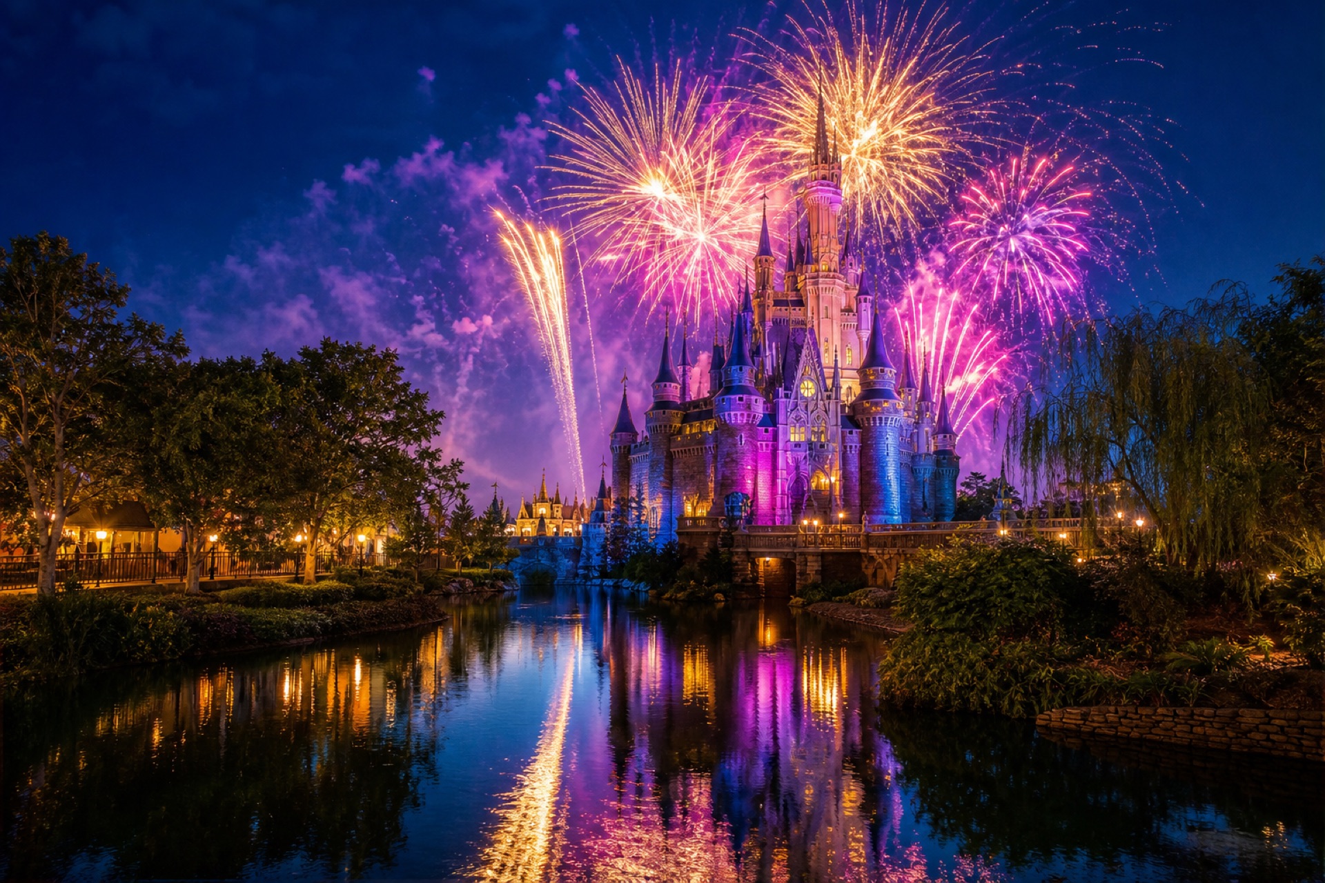 Orlando theme park fireworks at night