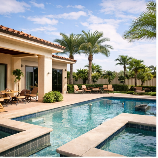 Resort pool and luxury home