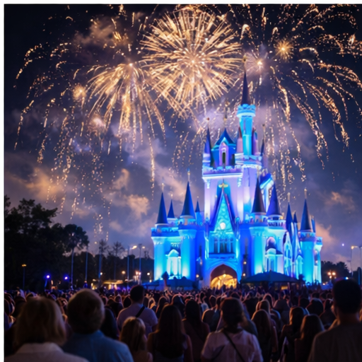 Theme park fireworks and entertainment